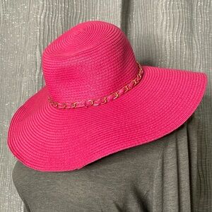 Fuschia pink straw floppy hat